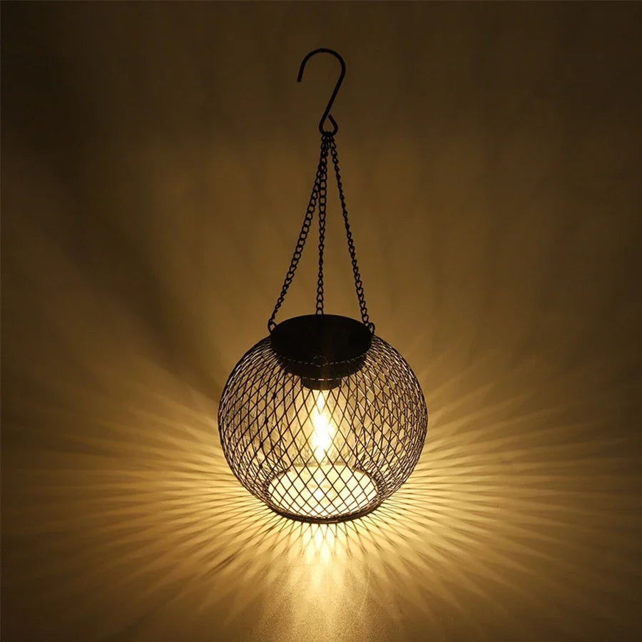 Solar Iron Lantern Led Solar Lights Waterproof Decorative Hanging Lights for Tree, Patio