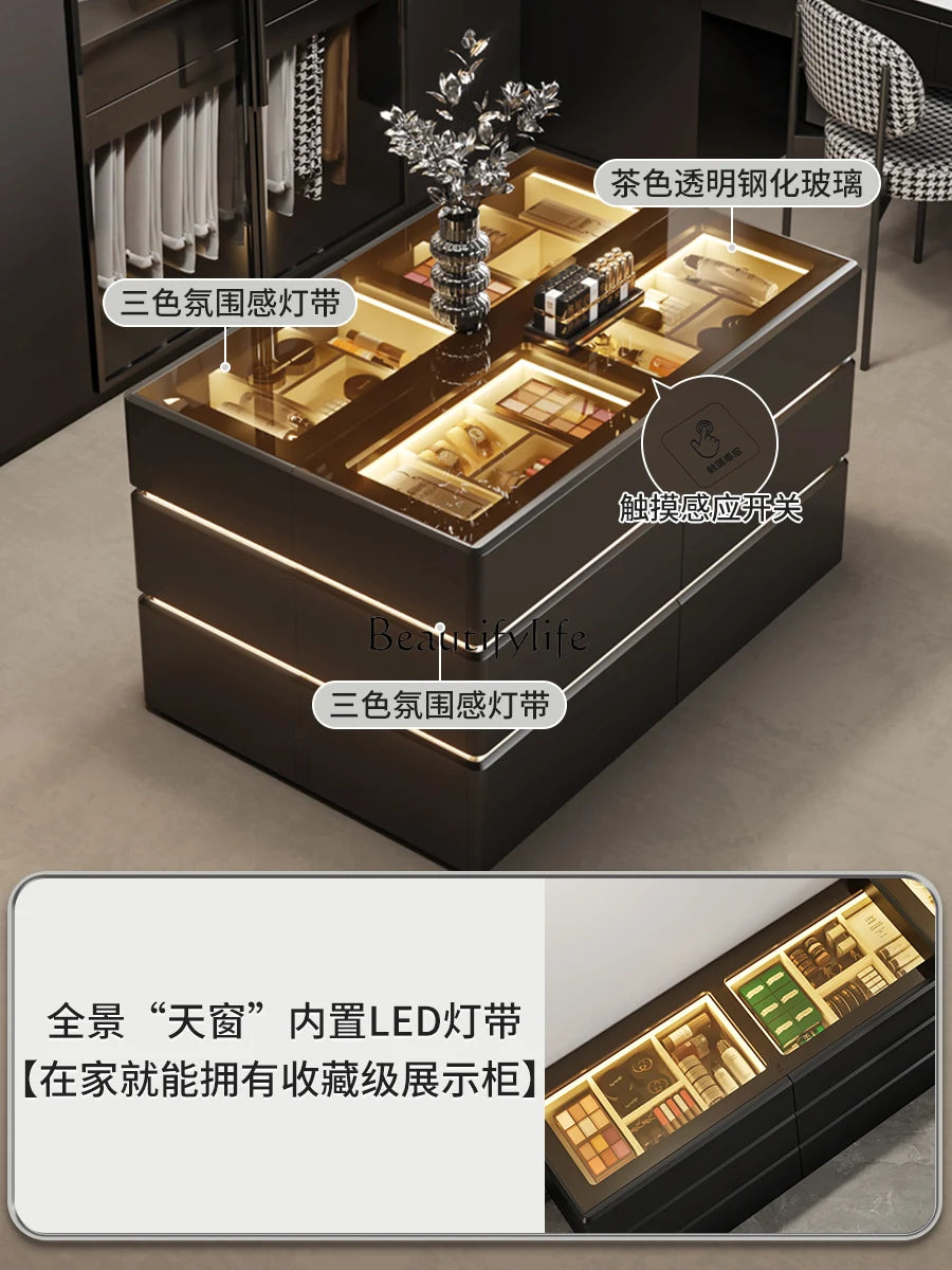 Modern chest of  6 drawers, jewelry cabinet with light