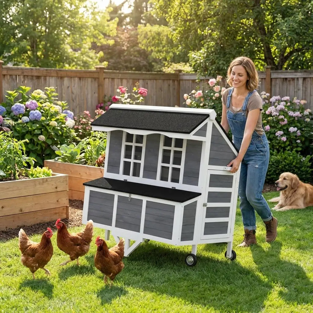 Mobile Chicken Coop with Wheels Nesting Box Pull-Out Tray