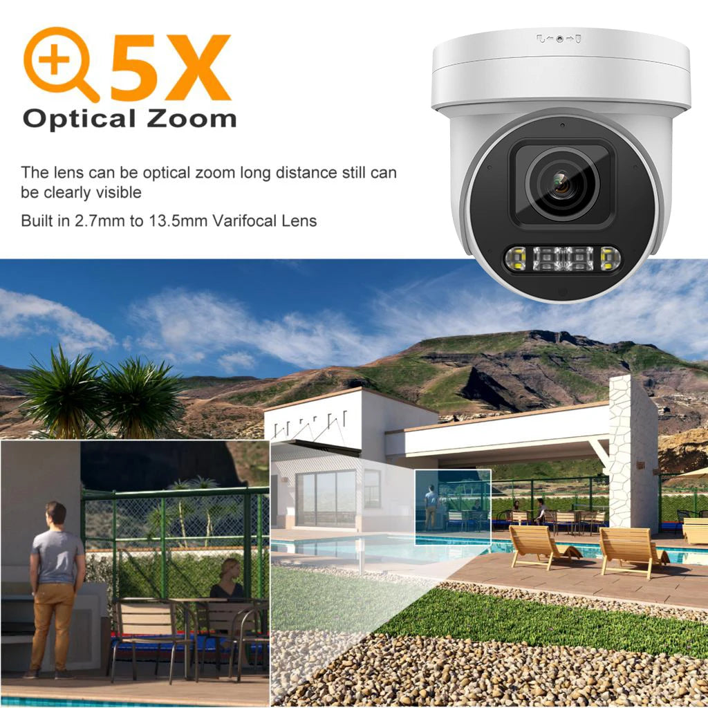 8MP 5X Zoom PTZ Camera POE Color Vu Built-in Mic Speaker