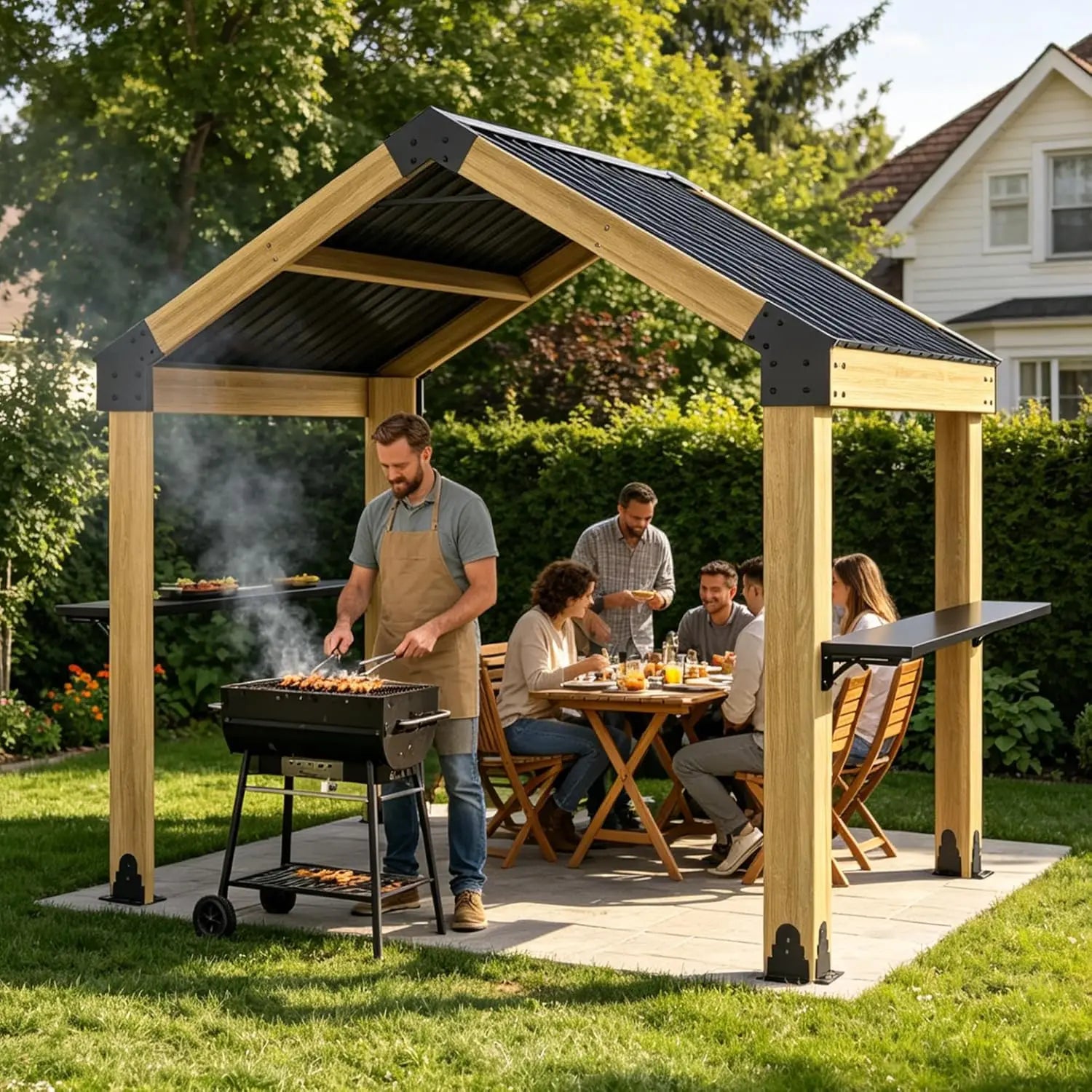 Wood Grill Gazebo Hardtop Galvanized Steel Roof