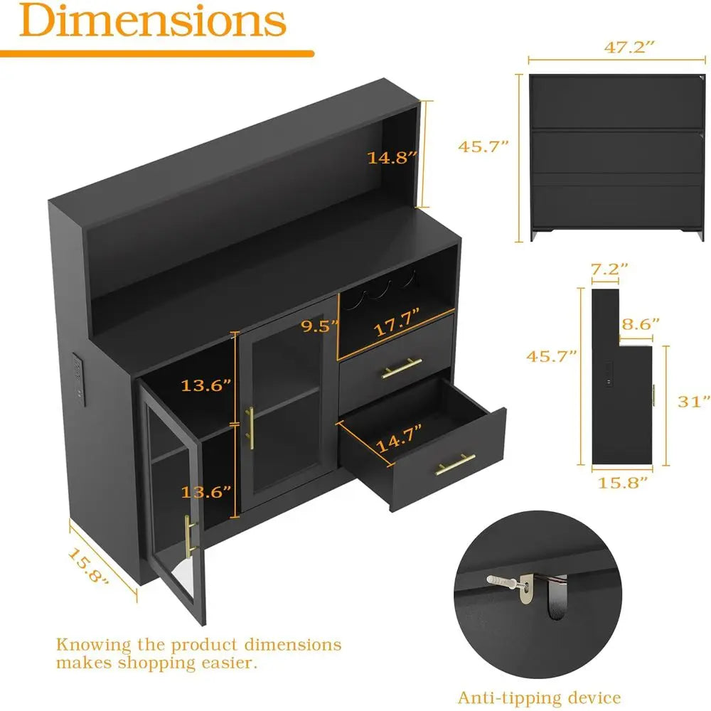 Home Bar Cabinet with RGB LED Lighting