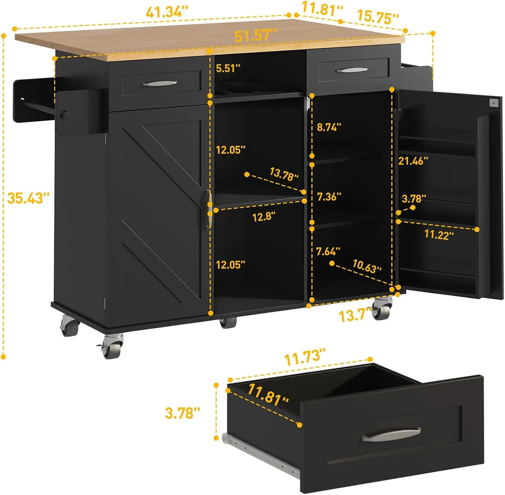 Rolling Kitchen Island Table With Folding Drop Leaf