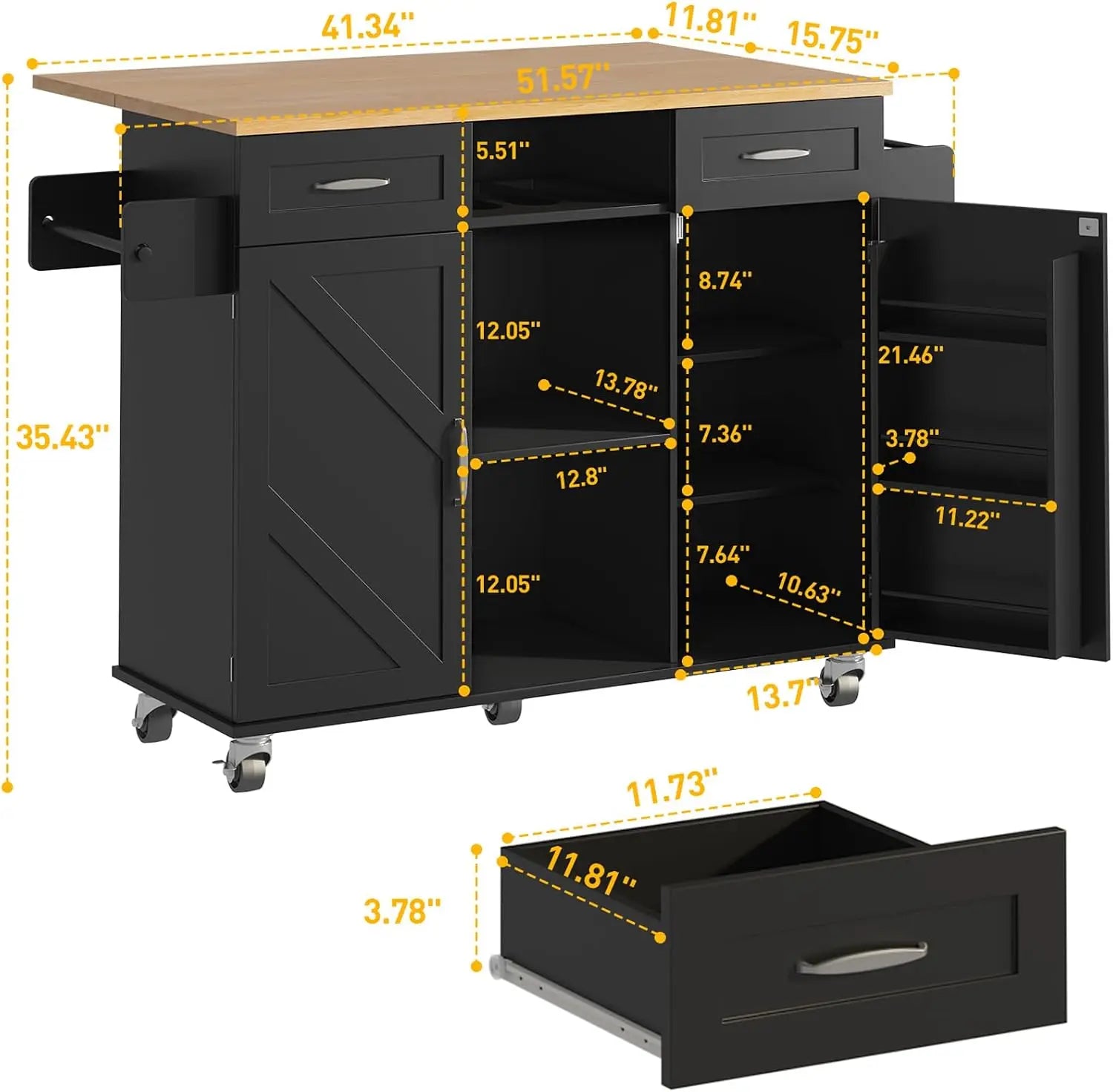 Rolling Kitchen Island Table With Folding Drop Leaf