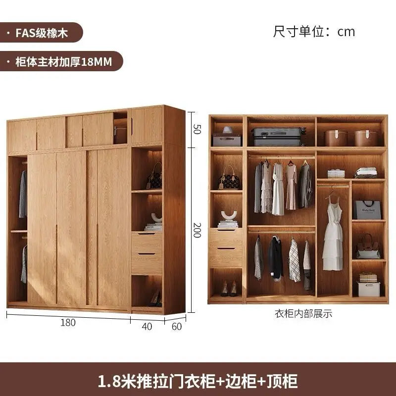 All-solid Wood Wardrobes Sliding Door Home Bedroom Small Wardrobes Nordic Apartment Home Furnitur Шкафы Для Одежды ZY40YG