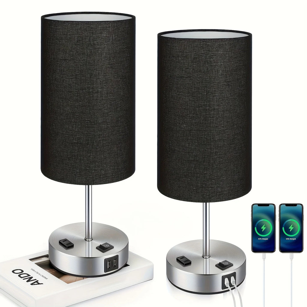 Dimmable Table Lamps with USB Charging Ports And AC Outlet