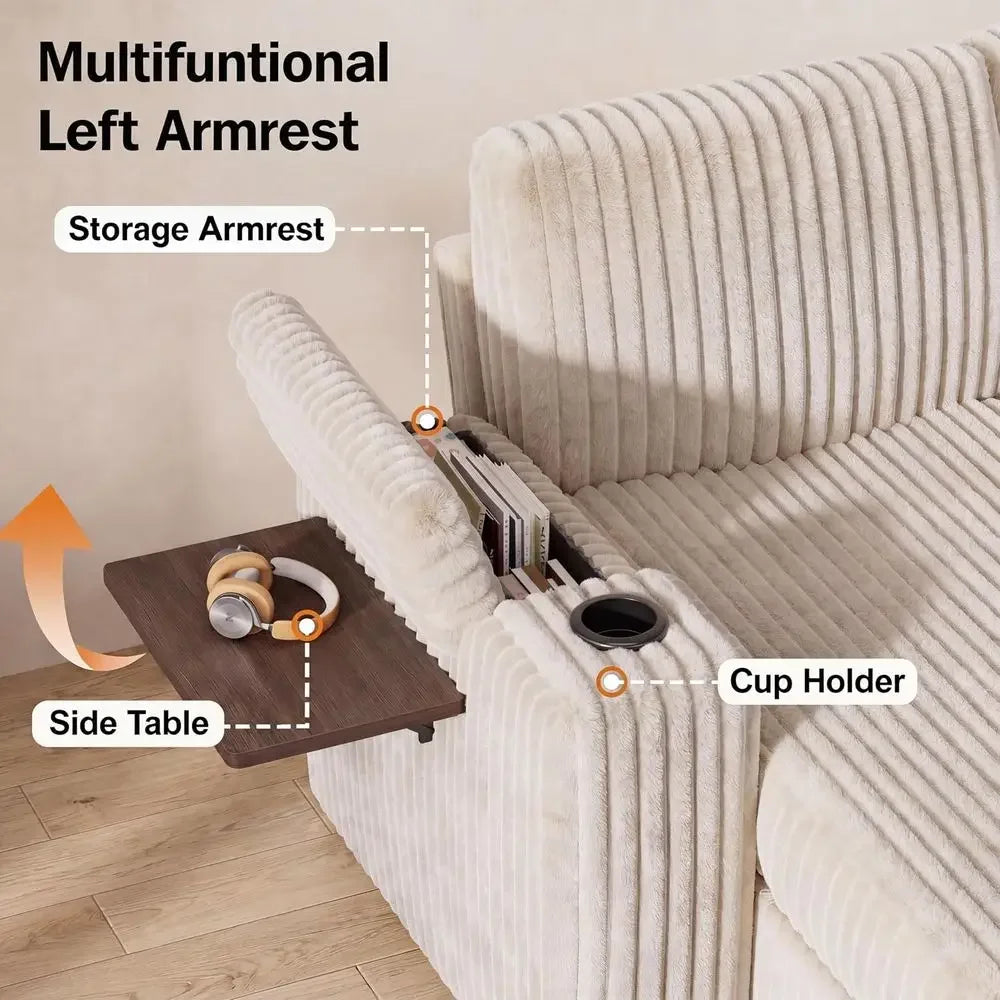 86 Sectional Sofa with Pull-Out Bed, 5-Seat L-Shaped Corduroy Couch,