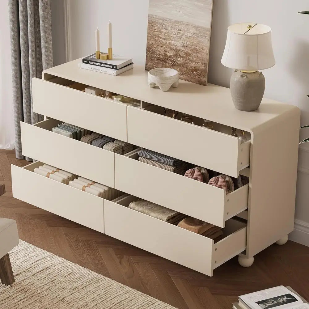 3-Piece Bedroom Set: 6-Drawer Dresser & 2 Nightstands with Curved Design