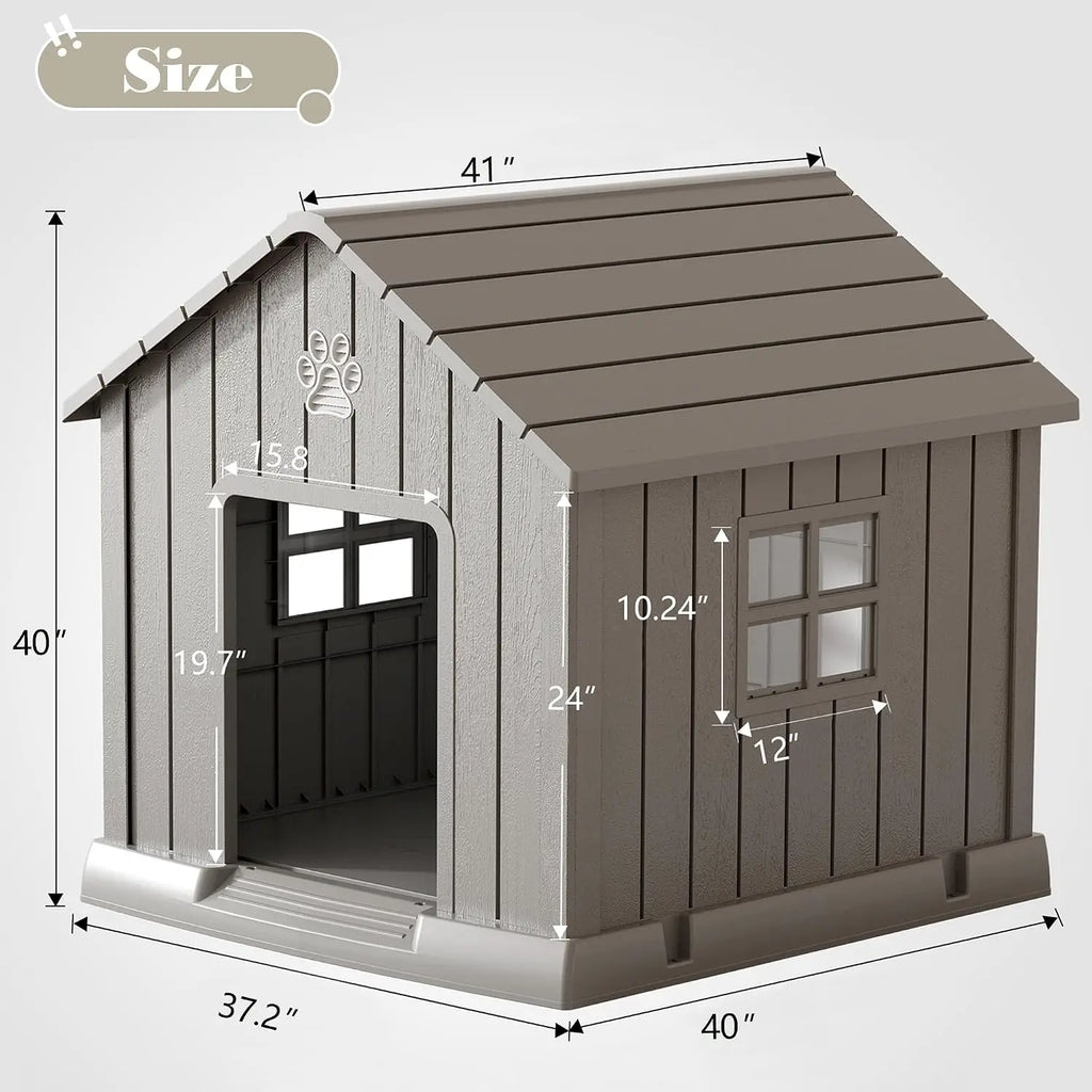 Weatherproof Plastic Dog House Outdoor Large Pet Kennel Shelter