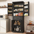 72-inch Tall Freestanding Wood Kitchen Pantry Cabinet with 4 Doors, Hutch, Spice Racks, and Adjustable Shelves for Kitchen and D
