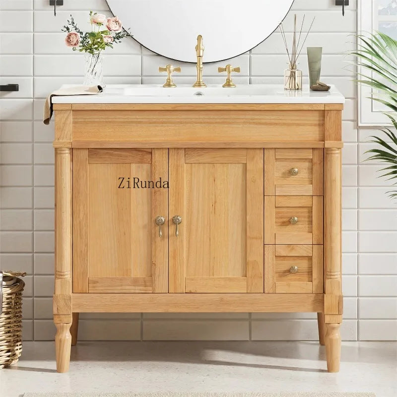 Bathroom Vanity with Ceramic Sink, Soft Close Doors, Adjustable Shelves