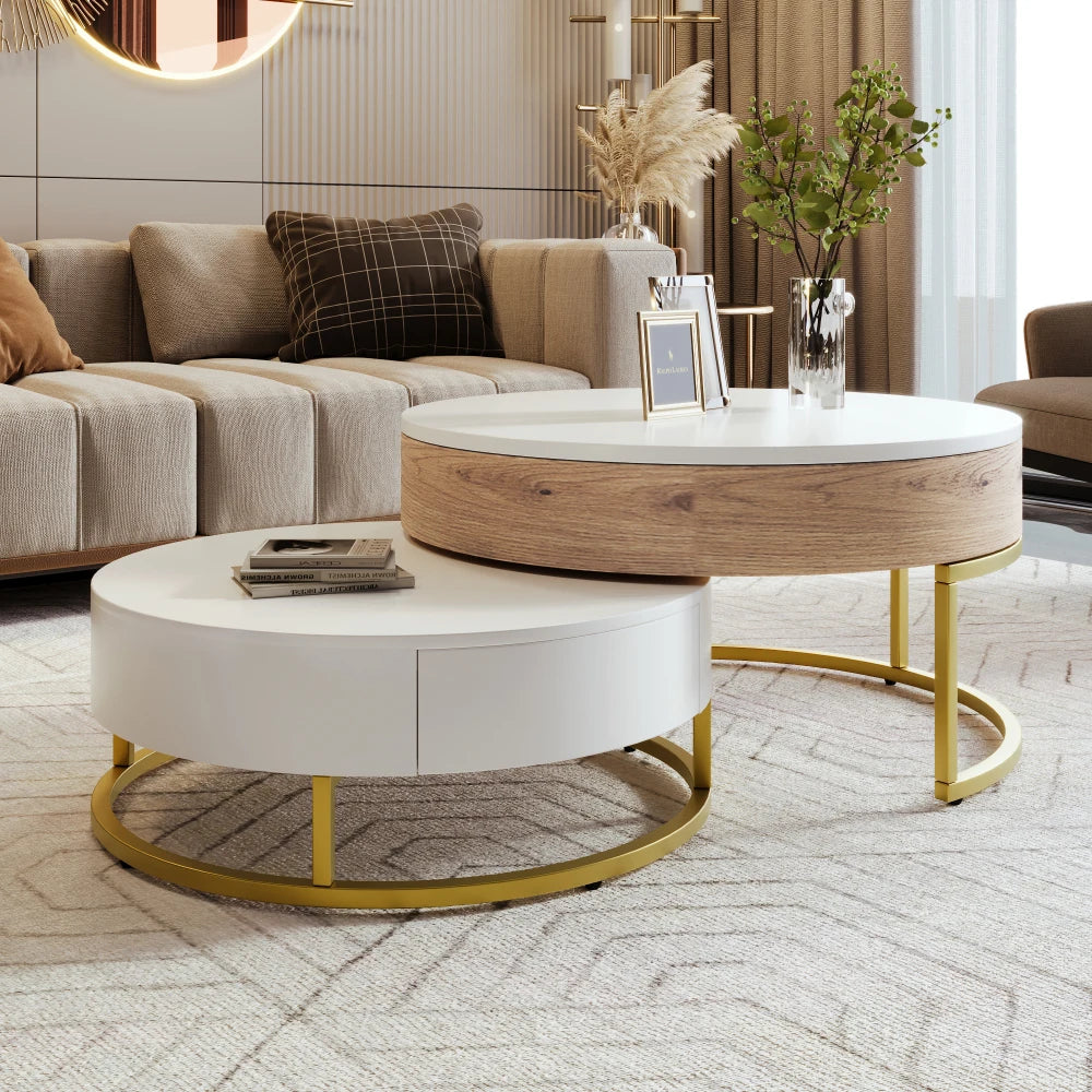 Modern Round Height-adjustable Nesting Coffee Table