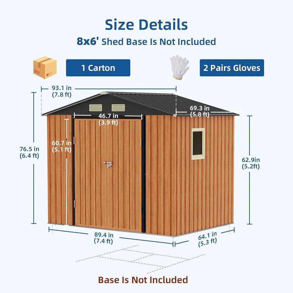 Metal Outdoor Storage Shed Lockable Door Window