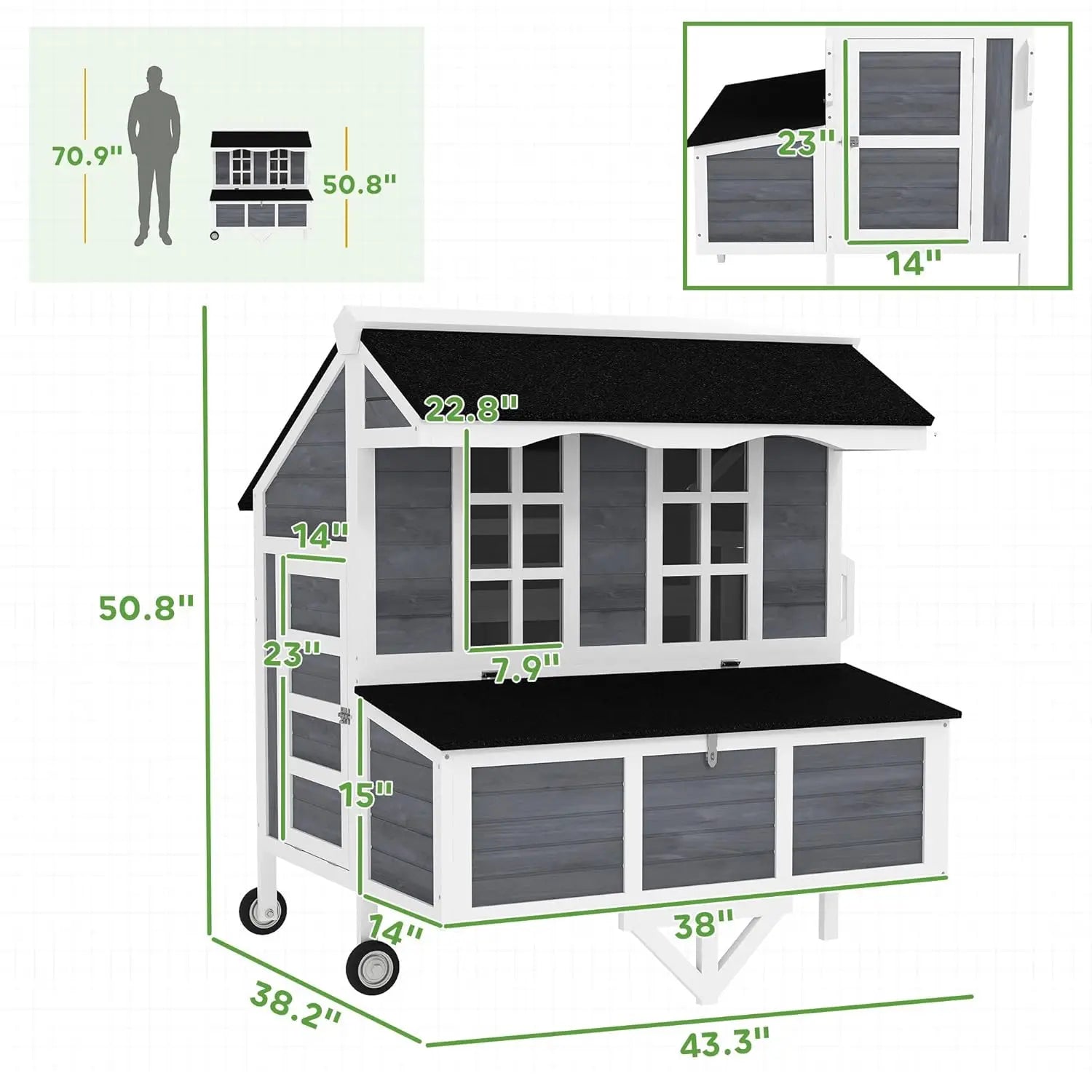 Mobile Chicken Coop with Wheels Nesting Box Pull-Out Tray