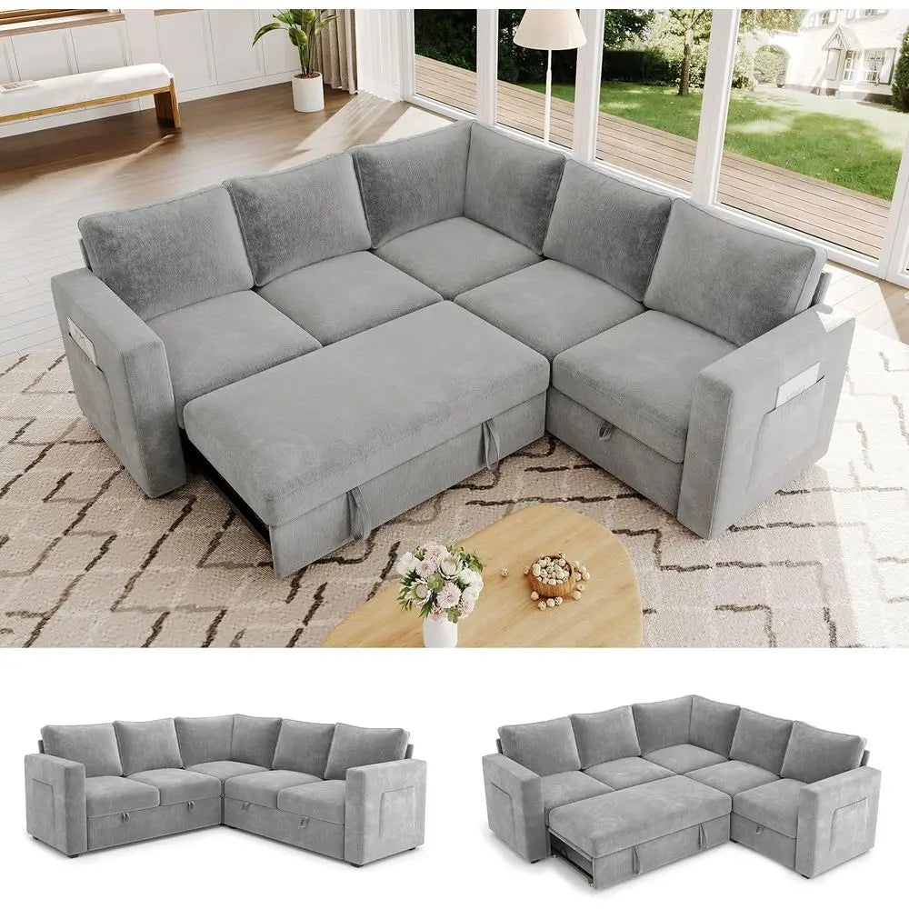 83.5 L-Shaped Sleeper Sofa – 5-Seat Sectional with Pull-Out Bed