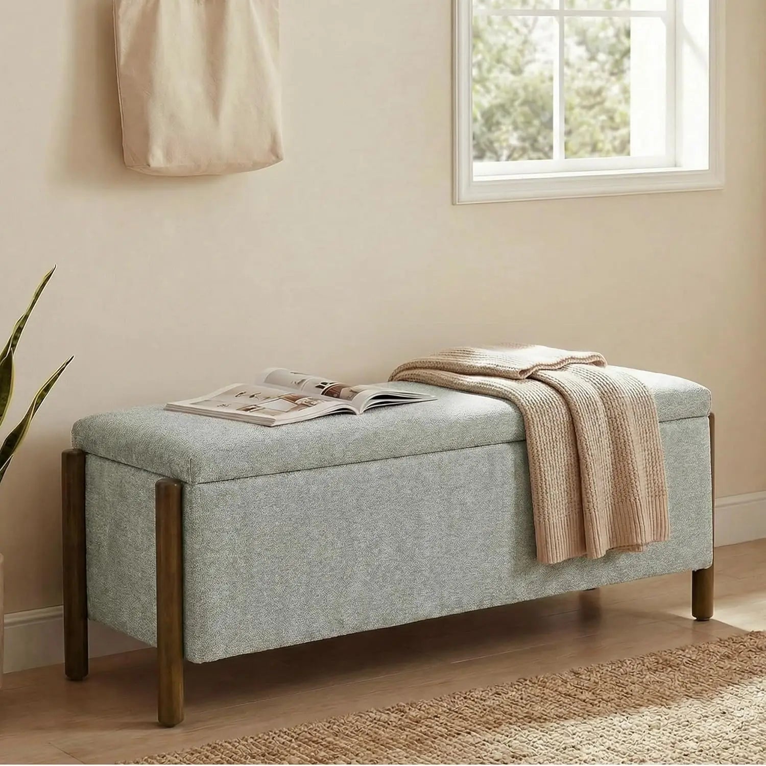 Fabric Upholstered Storage Ottoman Bench