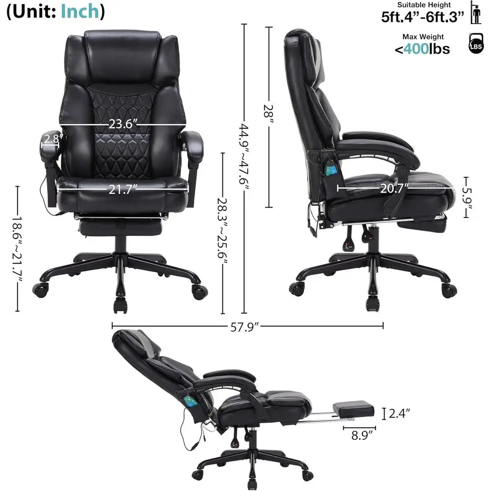 Ergonomic Executive Swivel Chair with Heat, Vibration, and Footrest