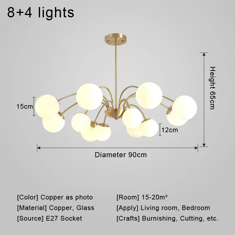 Modern Real Copper Glass Ball Ceiling Chandelier