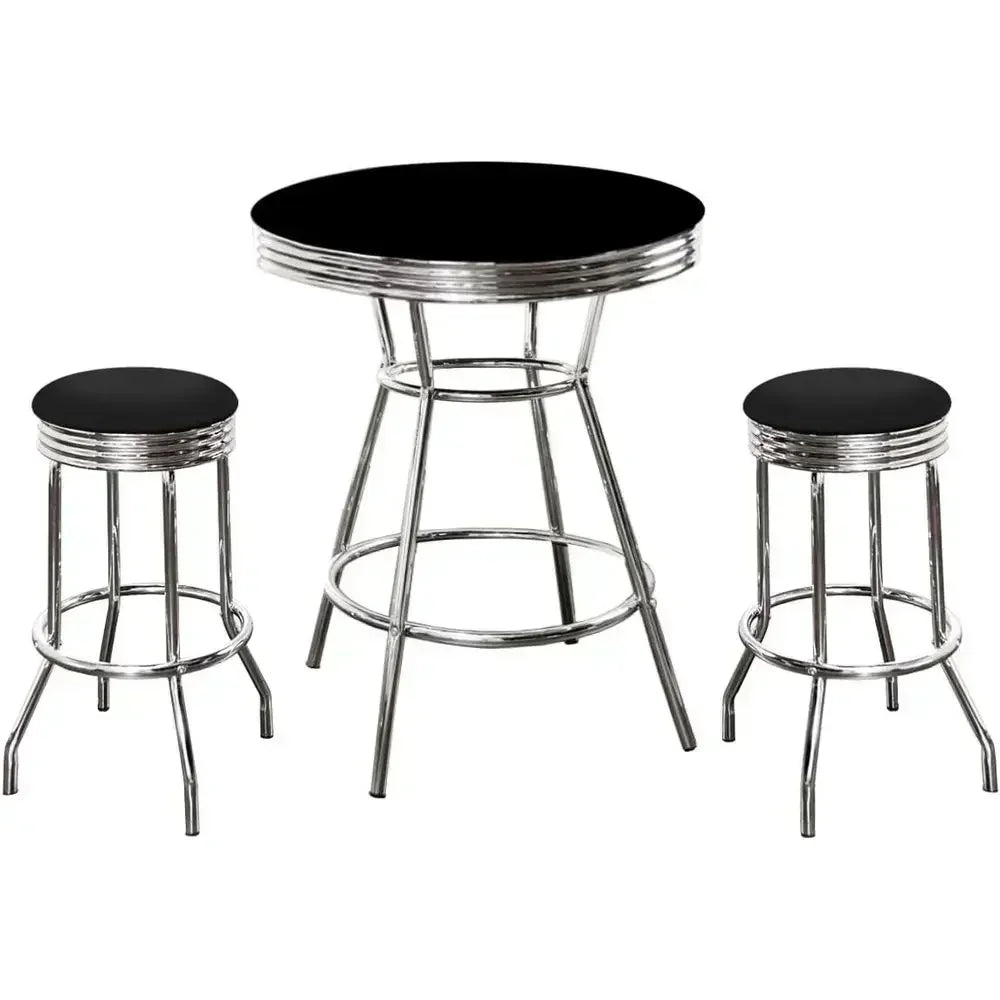 Retro Style Black 3-Piece Bistro Table and 2 Bar Stools Set
