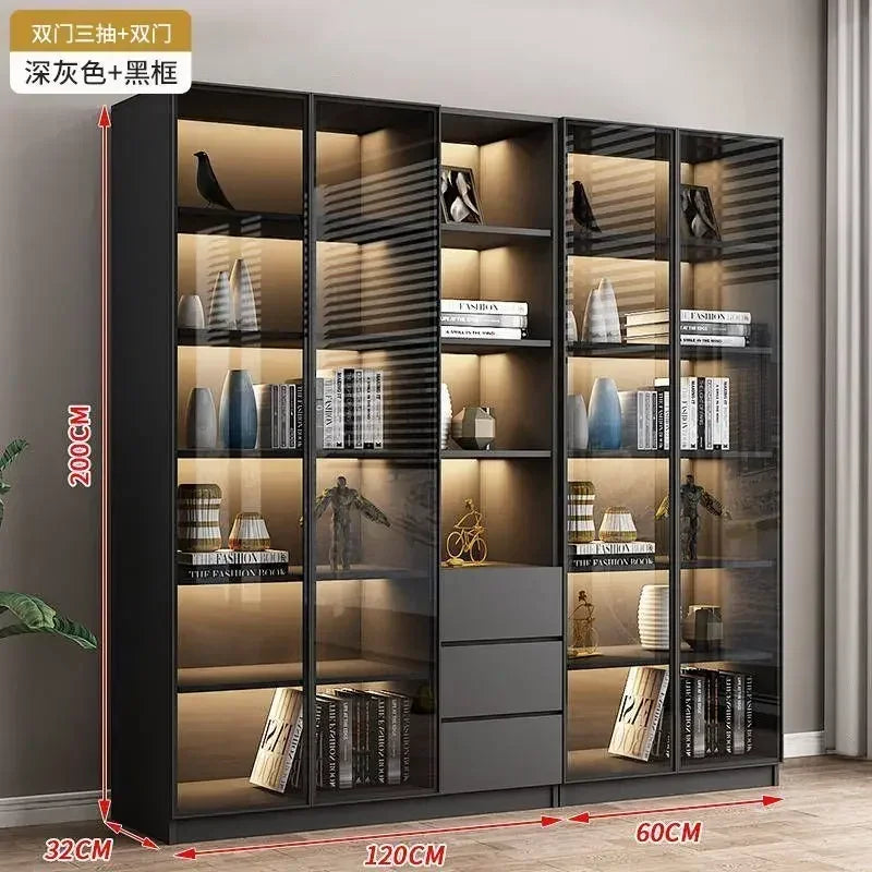 Modern Living Room Cabinet Bookcase with Glass Door Display