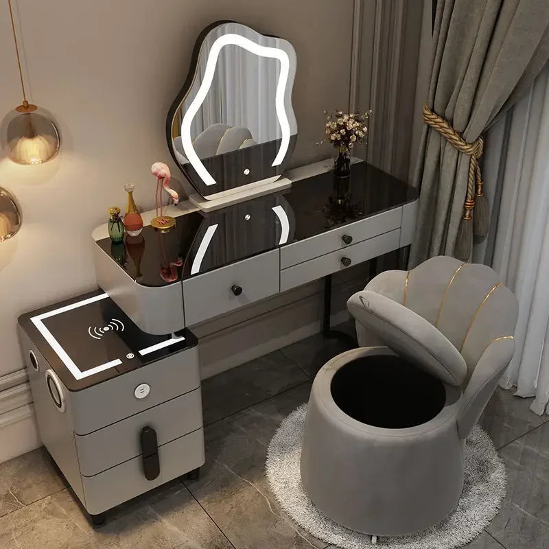 Nordic Glass Luxury Dressing Vanity Table with Smart Wireless Charging