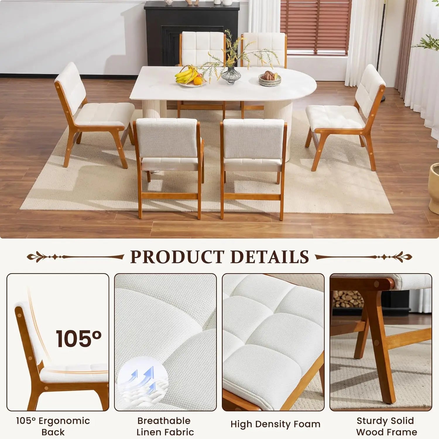 Oak Wooden Dining Chairs Set of 4