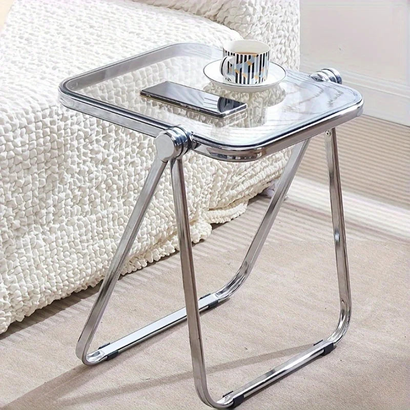 Folding Side Table - Transparent Coffee Table for Living Room