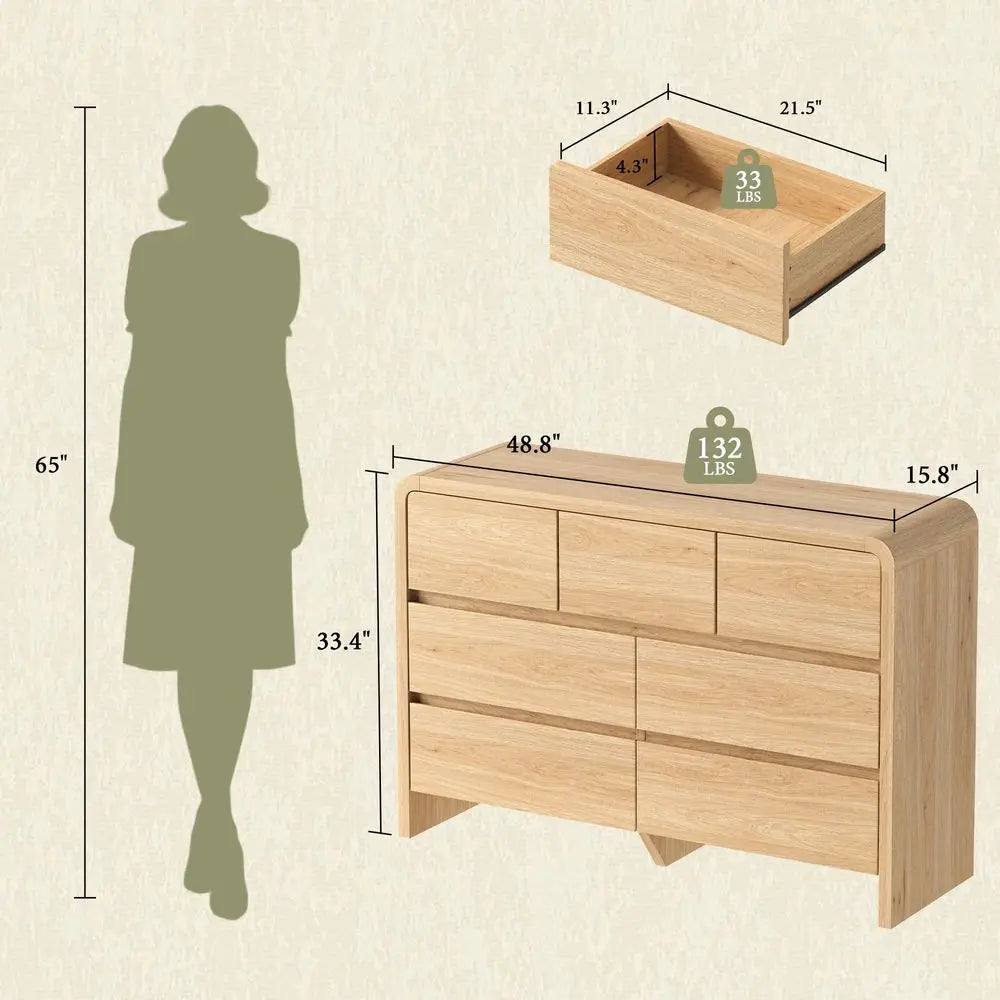 Oak Kids Dressers with Wide Chest of Drawers