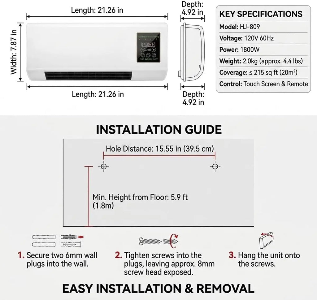 Wall Mounted Air Conditioner Fan, 2-in-1 Heater and Cooling Combo
