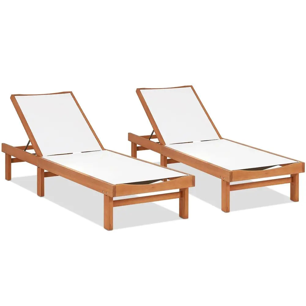 Set of 2 Patio Wood Chaise Lounge Chairs