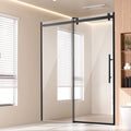 SucceBuy Frameless Shower Door 58-59Wx75H 5/16"SGCC Waterproof Shatterproof Stainproof with Stainless Steel Hardware Matte Black