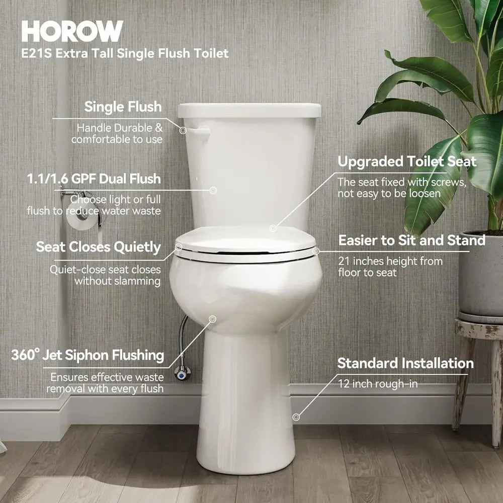 21 Inch Tall Toilets, Extra High Toilets with Comfort Chair Height Seat, 1.28 GPF Single Flush Two-Piece Toilet, 12" Rough In El