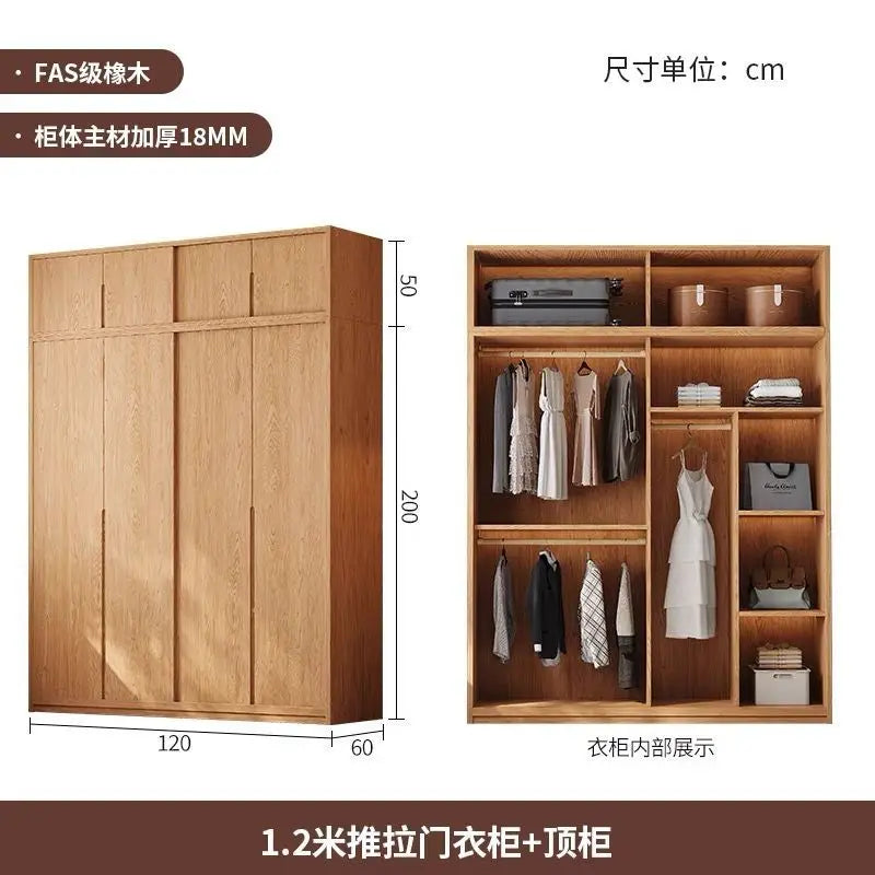 All-solid Wood Wardrobes Sliding Door Home Bedroom Small Wardrobes Nordic Apartment Home Furnitur Шкафы Для Одежды ZY40YG