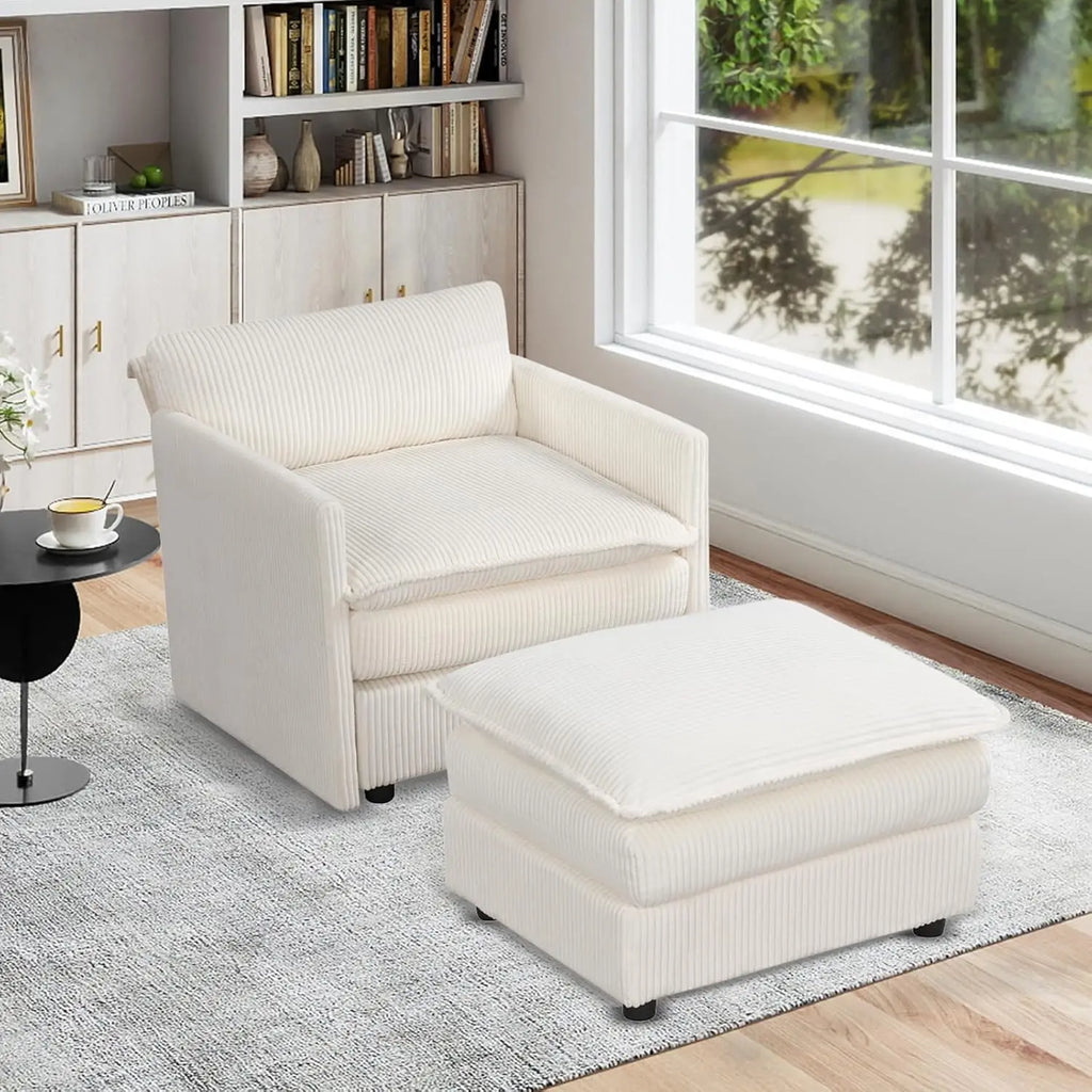 Oversized Corduroy Accent Chair & Ottoman