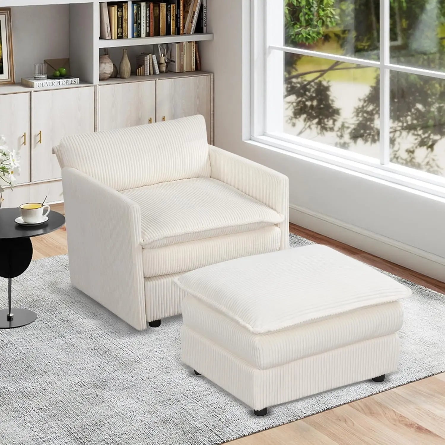 Oversized Corduroy Accent Chair & Ottoman