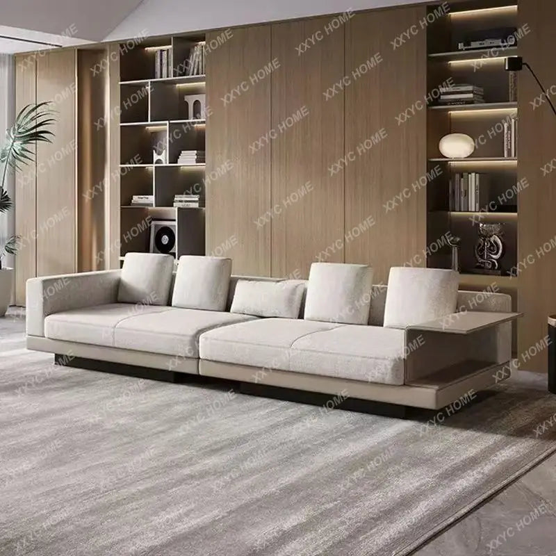 LX cotton and linen fabric sofa, large flat floor, straight row combination sofa