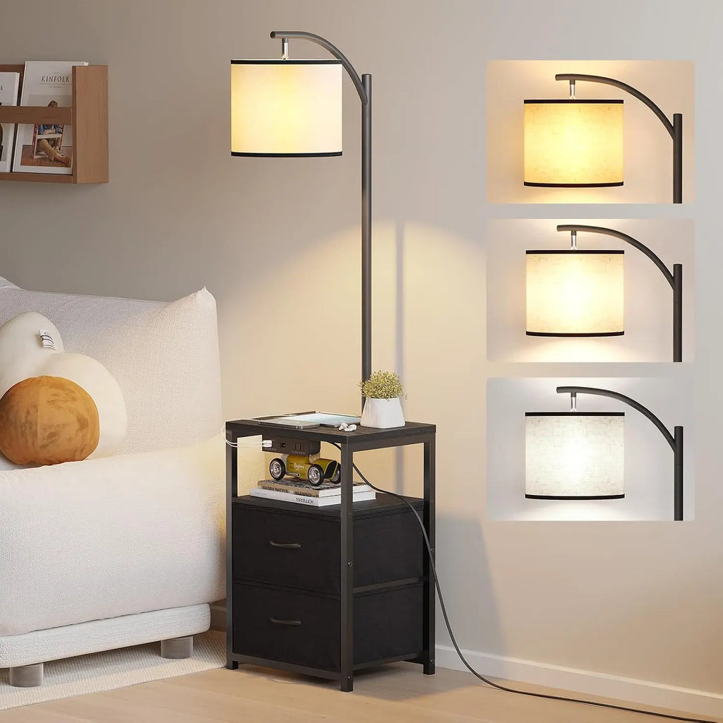 Floor Lamp with Table & 2 Drawers,