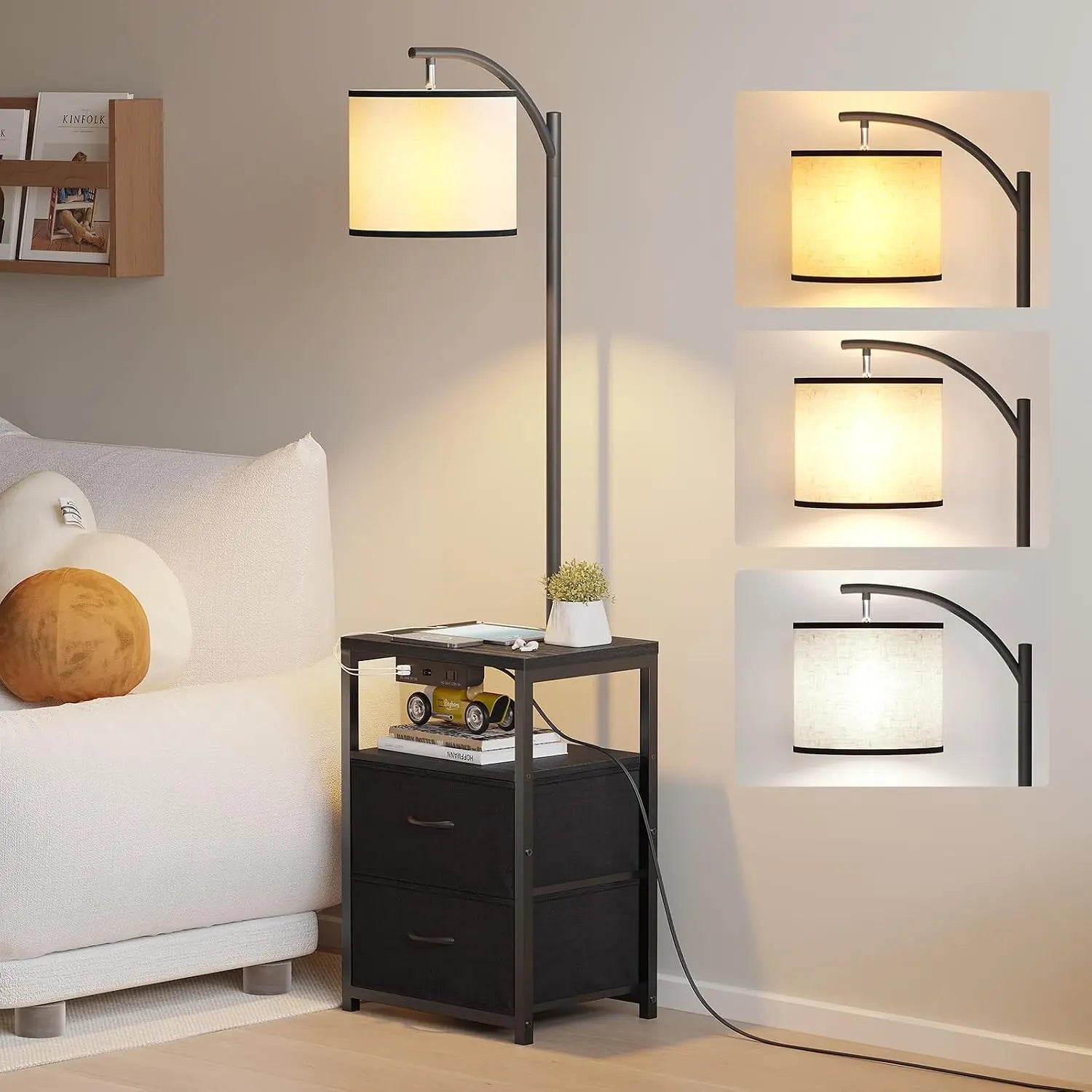 Floor Lamp with Table & 2 Drawers,