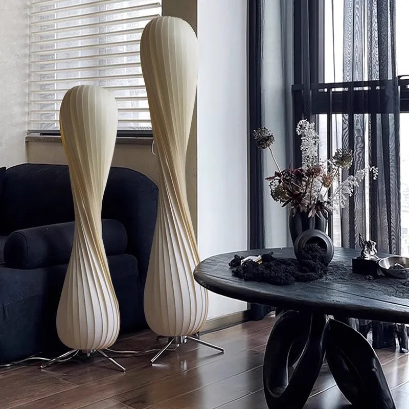 Light Luxury Wooden Curved Shade Floor Lamp