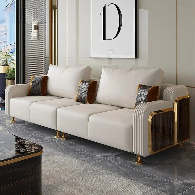 Modern Luxury Leather with Wooden Sofa Set