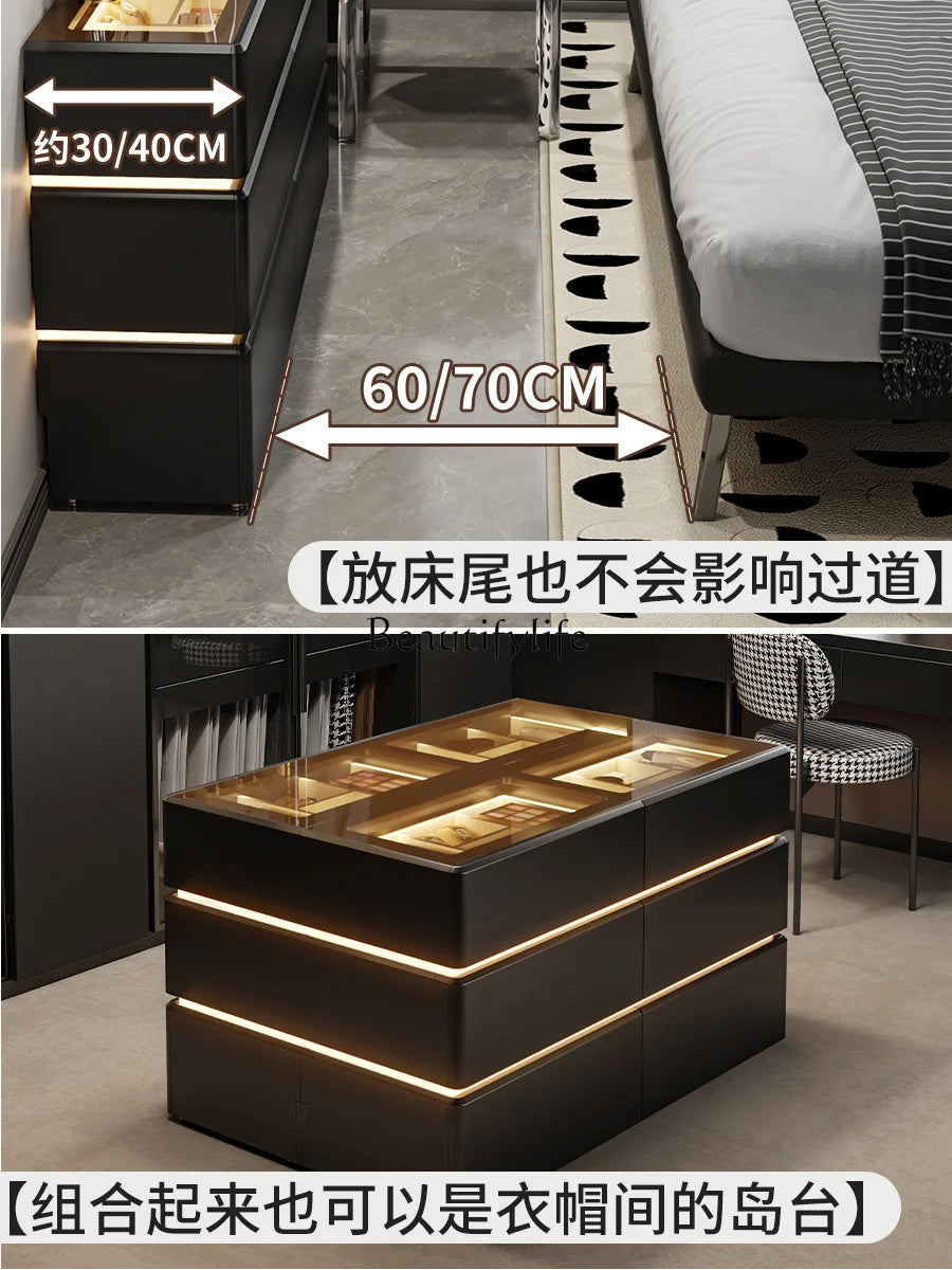 Modern chest of  6 drawers, jewelry cabinet with light
