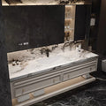 French-Style Seamless Integrated Double Basin Oak Bathroom Vanity
