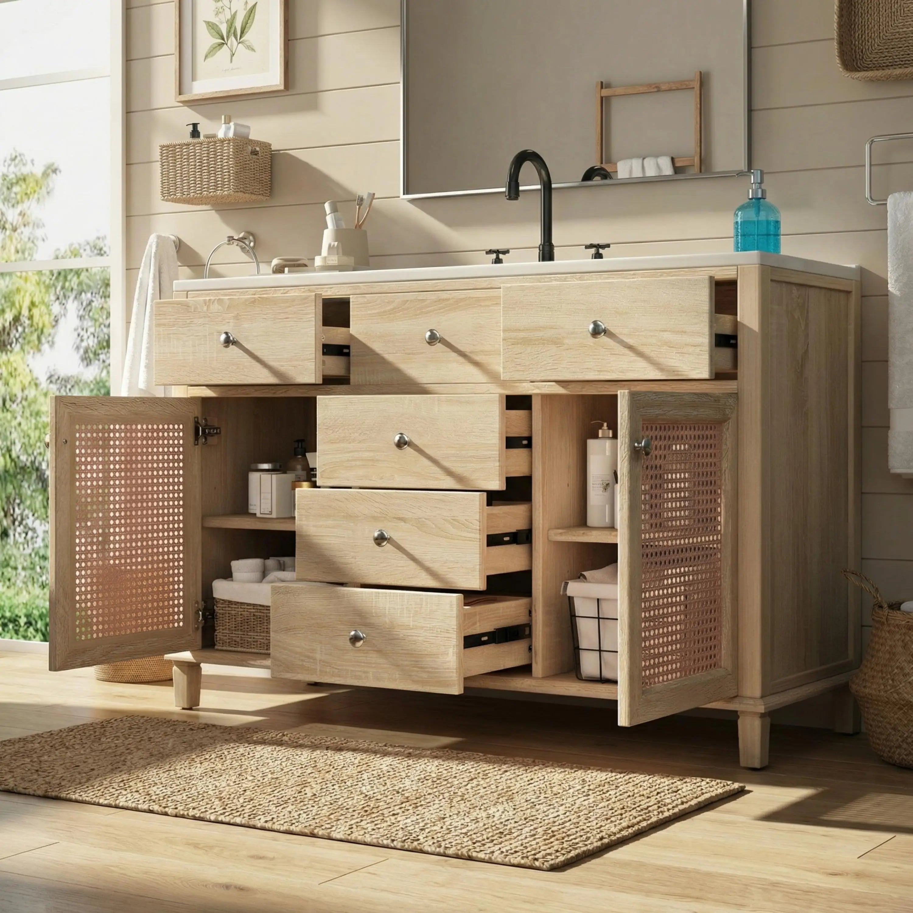48in Natural Rattan Bathroom Vanity