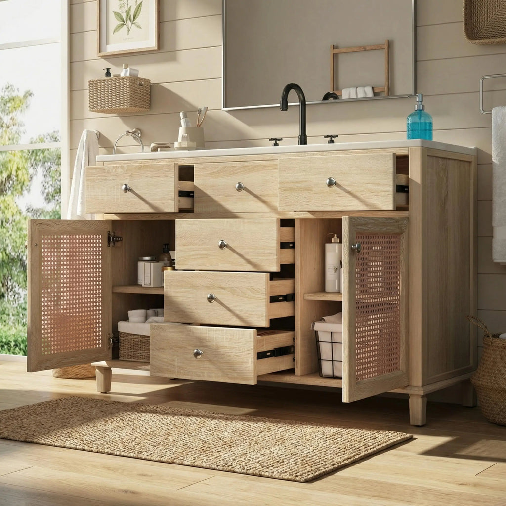 48in Natural Rattan Bathroom Vanity