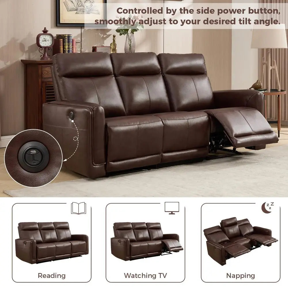 Genuine Leather Power Recliner Sofa