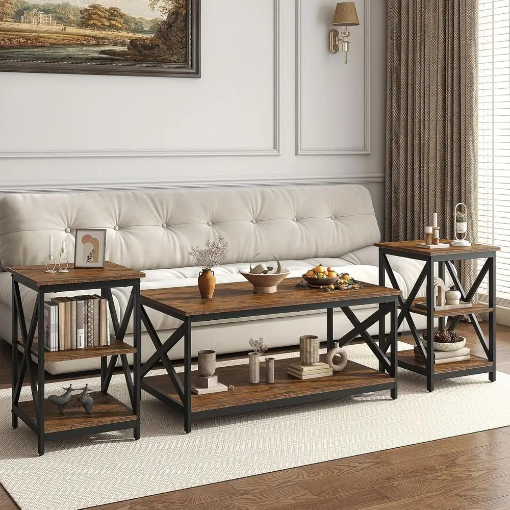 3-Piece Industrial Style Coffee Table Set