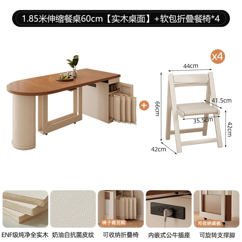 Retractable dining table small round foldable