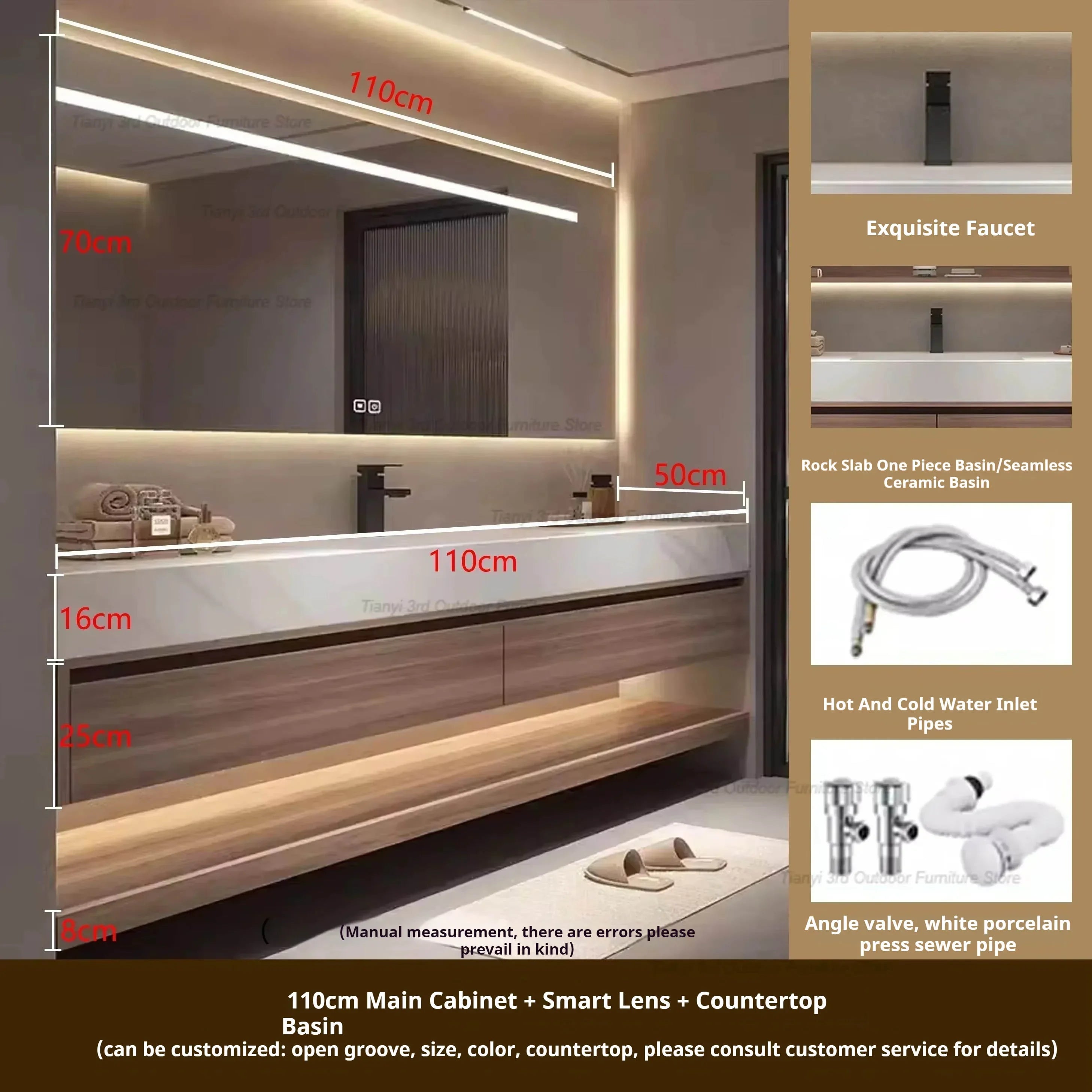 Rock Panel Bathroom Cabinet Vanity with Sink Mirror