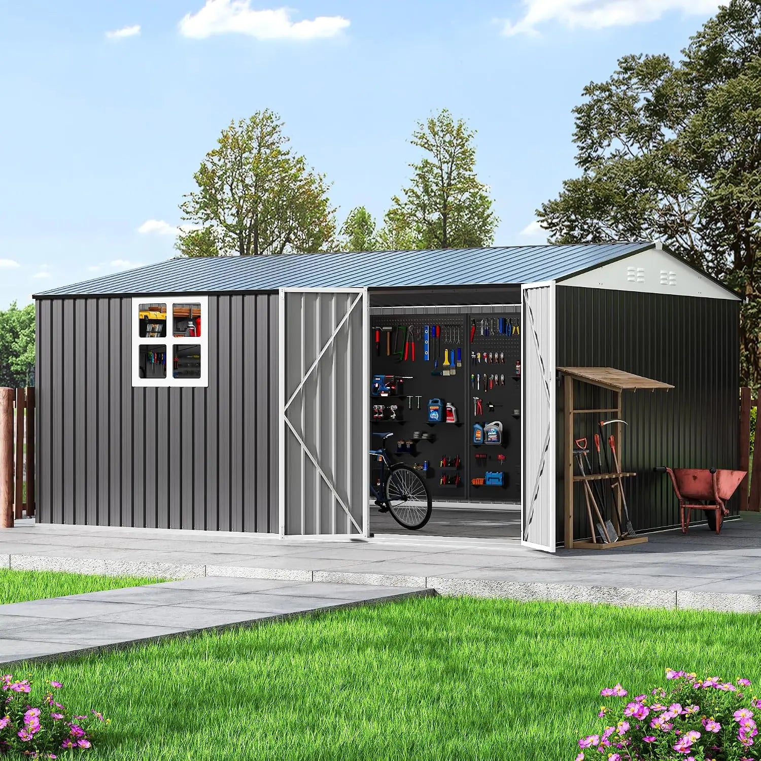 Outdoor Metal Storage Shed Lockable Doors