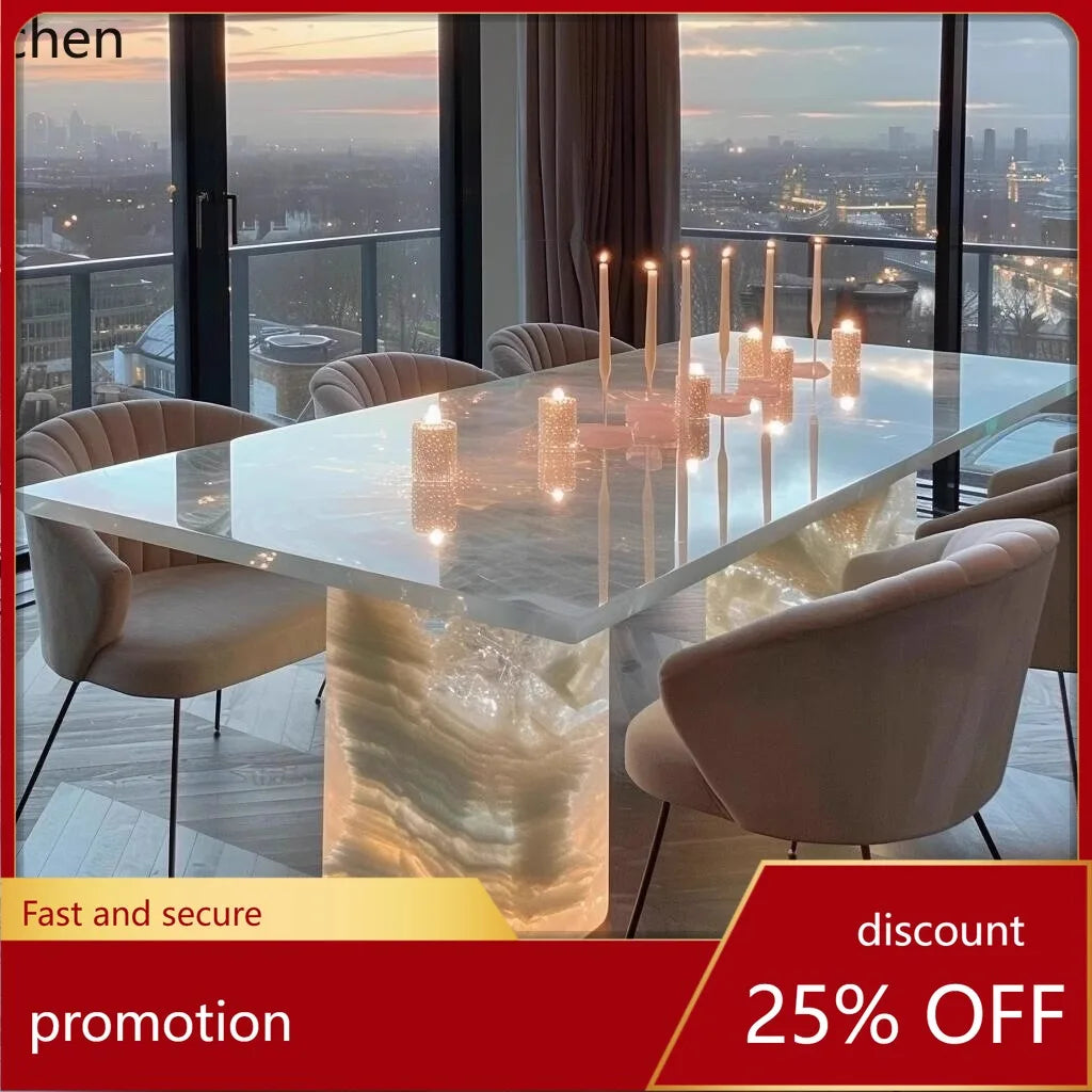 Luminous Natural Jade Luxury Stone Dining Table
